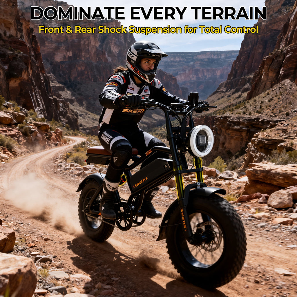 Skeri 750W (Peak 1000W) Electric Bike, 16” x 4” Fat Tire Dual Suspension E-Mountain Bikes, 48V 13Ah Battery UL2849 Electric Bikes