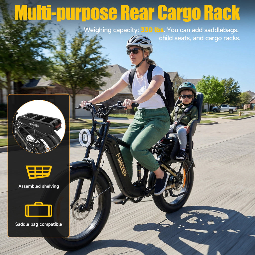 HiKeep Electric Bike for Adults, 2000W 4000W Peak Motor, 48V 25Ah Removable Lithium Battery, 26x4 Fat Tire E-Bike, 7-Speed Shimano, Full Suspension, Rear Rack, UL 2849, Black Electric Bikes
