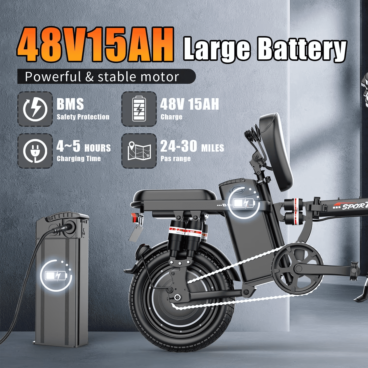 Pikabike Folding E-Mountain Bike for Adults, 14 Tires, 1200W Peak Motor, 30MPH, 48V 15Ah Battery, UL2849 Certified Lightweight off-road E-Bike Electric Bikes