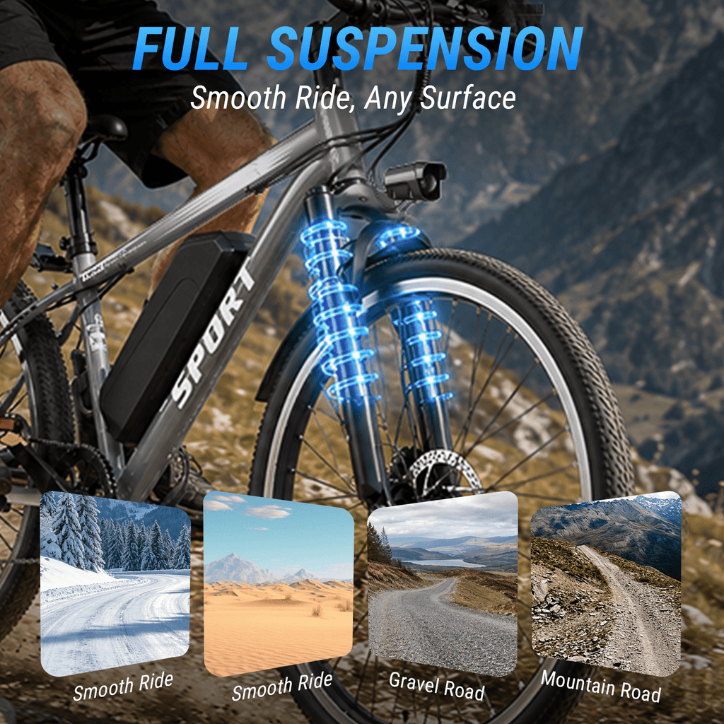 ASKGO Adult Electric Mountain Bike, 750W Peak Motor, 48V 10.4Ah Removable Battery, 26-Inch E-Bike, 20 MPH Max Speed, 45-Mile Range, Dual Disc Brakes & Full SuspensionTrail Riding,  Gray Electric Bikes