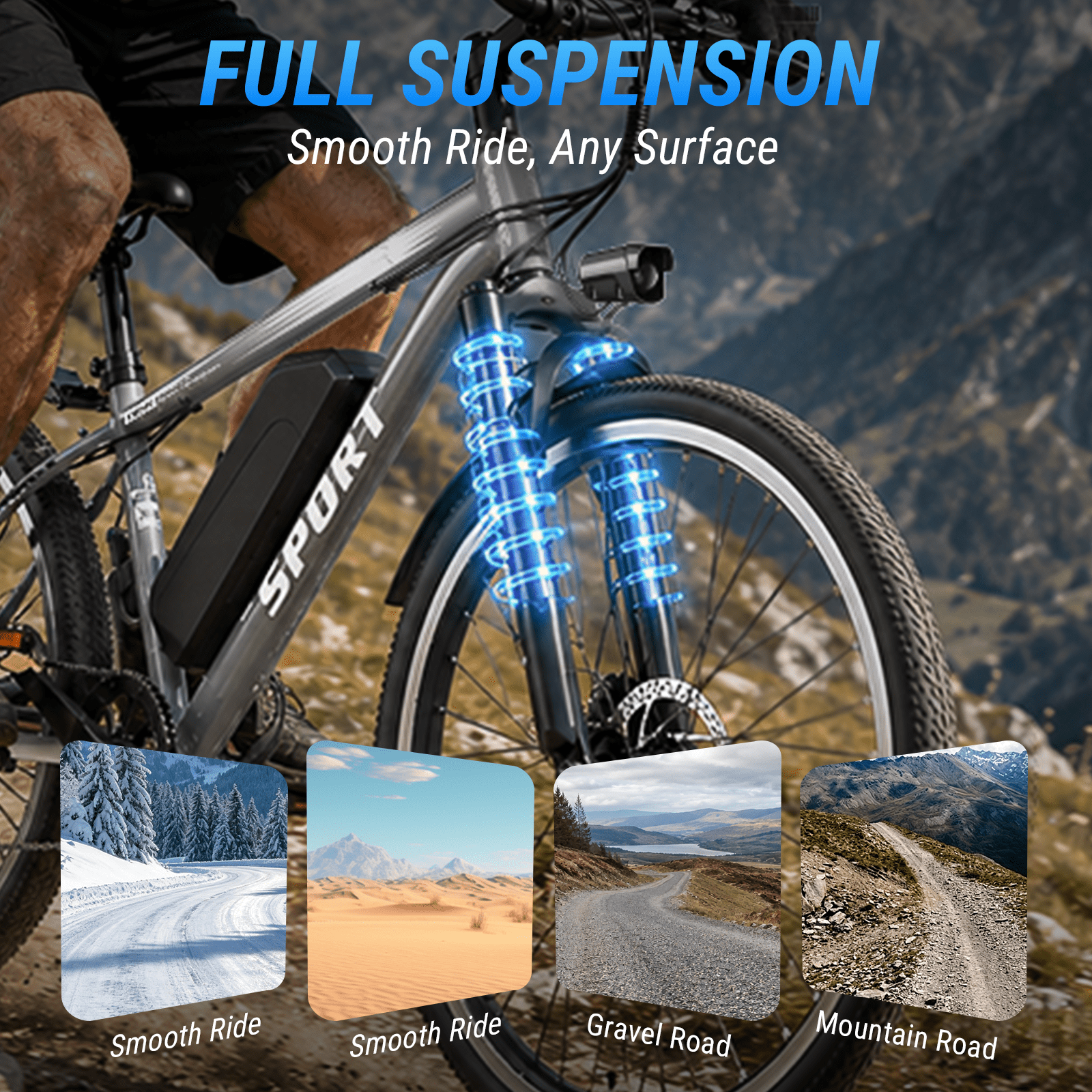 ASKGO Adult Electric Mountain Bike, 750W Peak Motor, 48V 10.4Ah Removable Battery, 26-Inch E-Bike, 20 MPH Max Speed, 45-Mile Range, Dual Disc Brakes & Full SuspensionTrail Riding,  Gray Electric Bikes