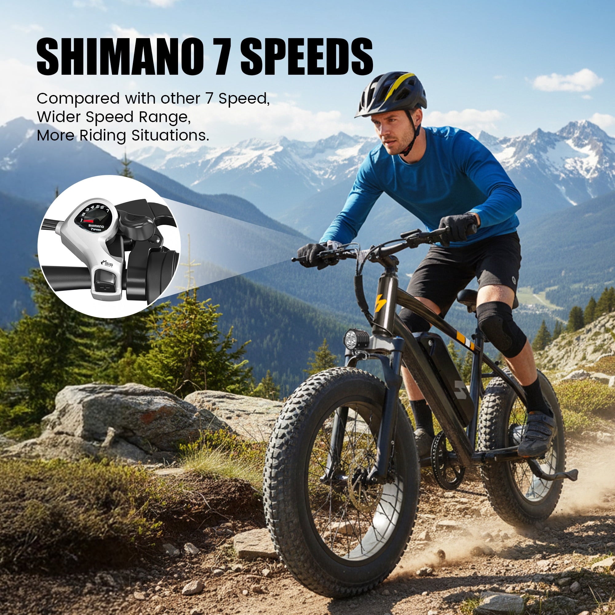 Actbest 26 Electric Fat Tire Bike for Adults, 1500W Peak 28 MPH, 48V 10.4Ah Battery, 20x4.0, 7 Speed, E-Mountain Bike for Man Teen Electric Bikes