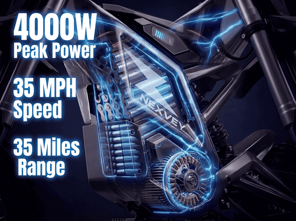 NEXVEY FLASH Electric Dirt Bike with Helmet(Size M) for Teens & Adults 13+, 4000W Peak Electric Motorcycle, 48V 22.5Ah UL2272 Battery, 35MPH Max Speed, Dual Suspension Off Road Ebike Electric Bikes