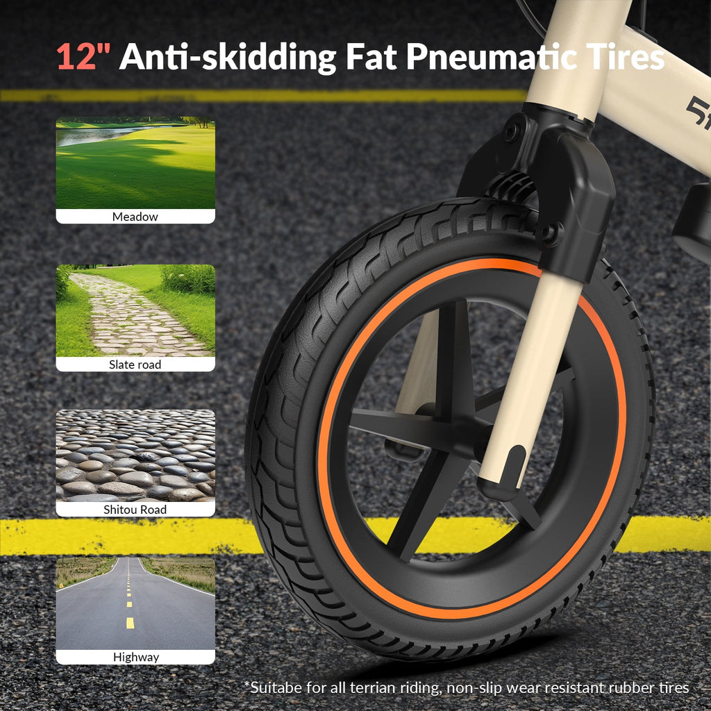 5TH WHEEL DP-T12 / KB09 Electric Bike for Kids, 150W Electric Balance Bike Ages 3-8 Years Old, 12 Pneumatic Tire with Dual Brake, 3 Speed Modes Kid Electric Motorcycle,Yellow Electric Bikes
