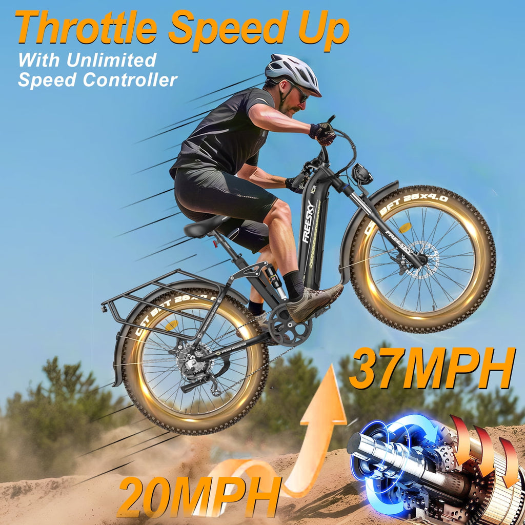 FREESKY 3000W Electric Bike for Adults 105mile Long Range Step-Thru Ebike Motor 37MPH Dirt E Bike 25Ah Removable Samsung Battery 26'' Fat Tire Electric Bicycle Full Suspension for Commute Mountains Electric Bikes