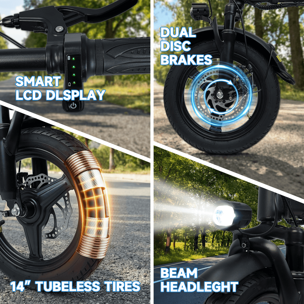 XLNEFNZ 14 Folding Electric Bike for Teens and Adults, 500W Peak Brushless Motor, 432Wh Hidden Anti-Theft Battery, 20MPH 35 Miles, Rear Basket Lightweight Ebike, UL2849 Electric Bikes
