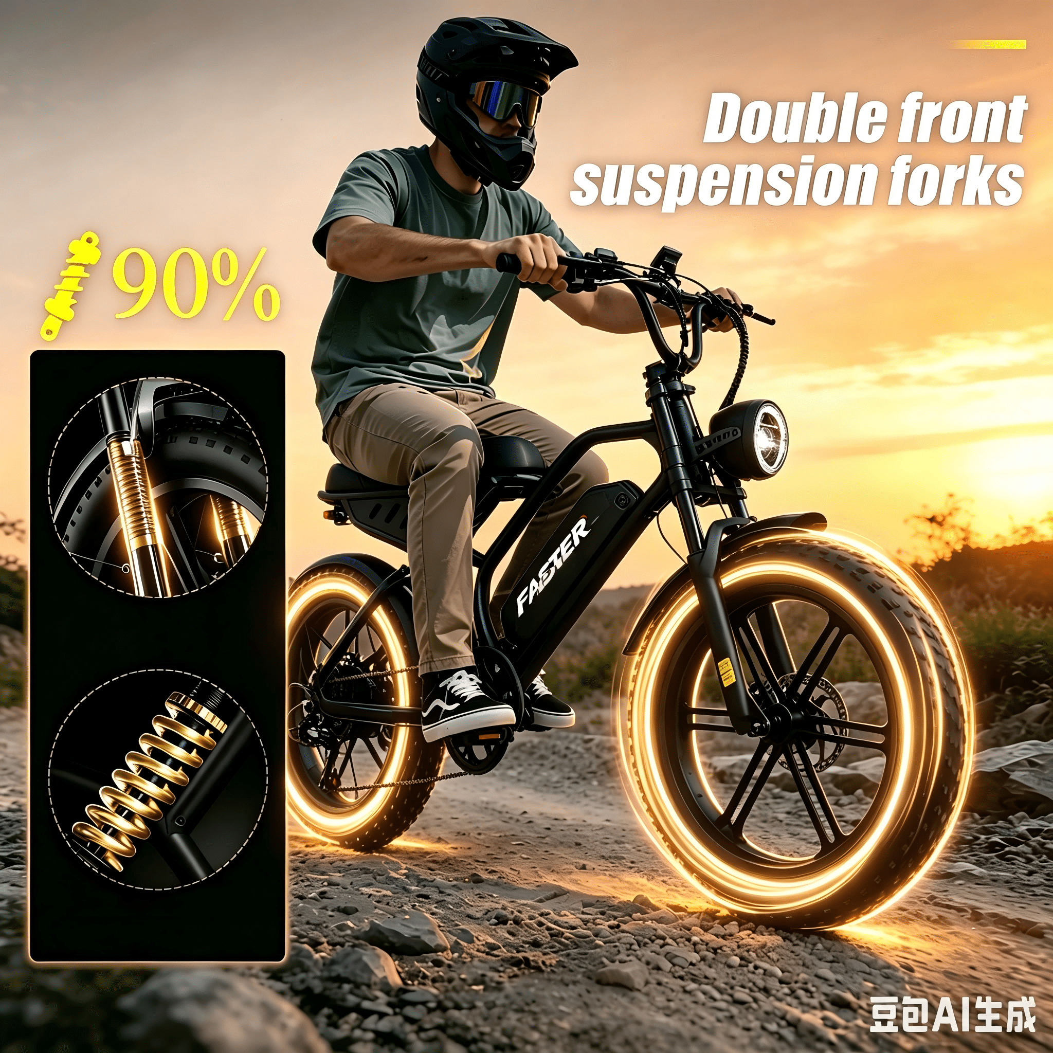 1500W Electric Bike for Adults, 48V 15.6AH Removable Battery, 28MPH Max Speed, Full Suspension & 20X4 Fat Tire E-bike, UL2849 Certified Mountain Bike with Long Seat Electric Bikes