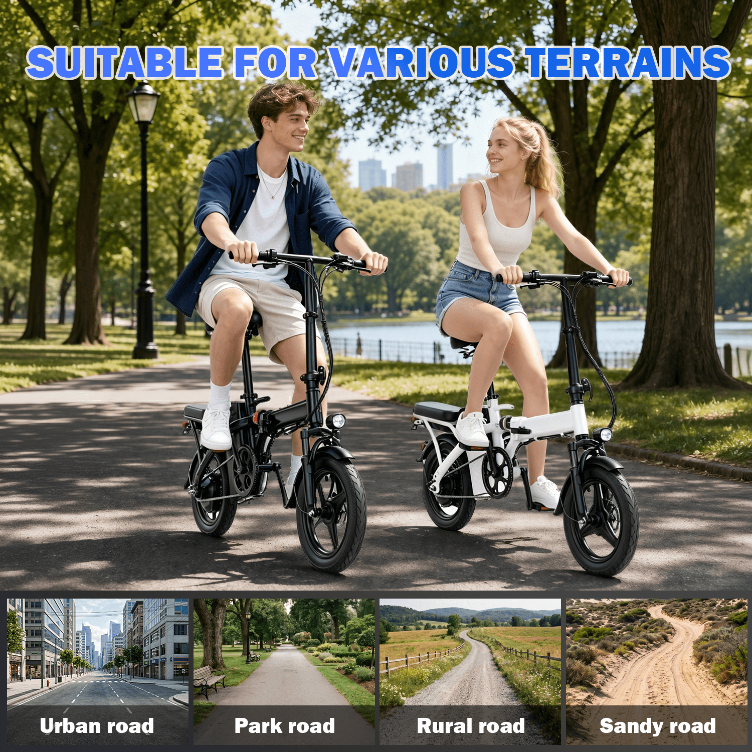 OwnGold Electric Bicycles for Adults,500W Peak Motor 30 Miles 20MPH,14Foldable Commuting Ebike with 432WH Removable Battery,UL2849 Electric Bikes