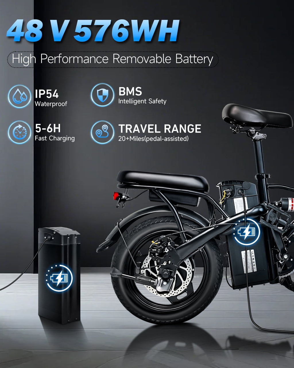 Bycyla Electric Bike for Adults, Ebike,14 Folding Electric Bike 500W Motor,576Wh Built-in Battery 20MPH,20+Miles,Multi-Shock Absorption,Commuter City E-Bike,E Bike with Front Suspension,UL2849 Electric Bikes