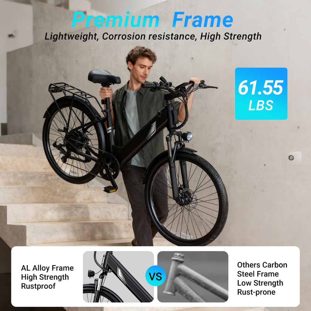DYU C7L Electric Bike for Adults, 26 Peak 1000W Motor Ebike, 48V 10.4Ah Removable Battery, 45 Miles Max 20MPH, 7 Speed Electric Bicycle UL2849 Electric Bikes