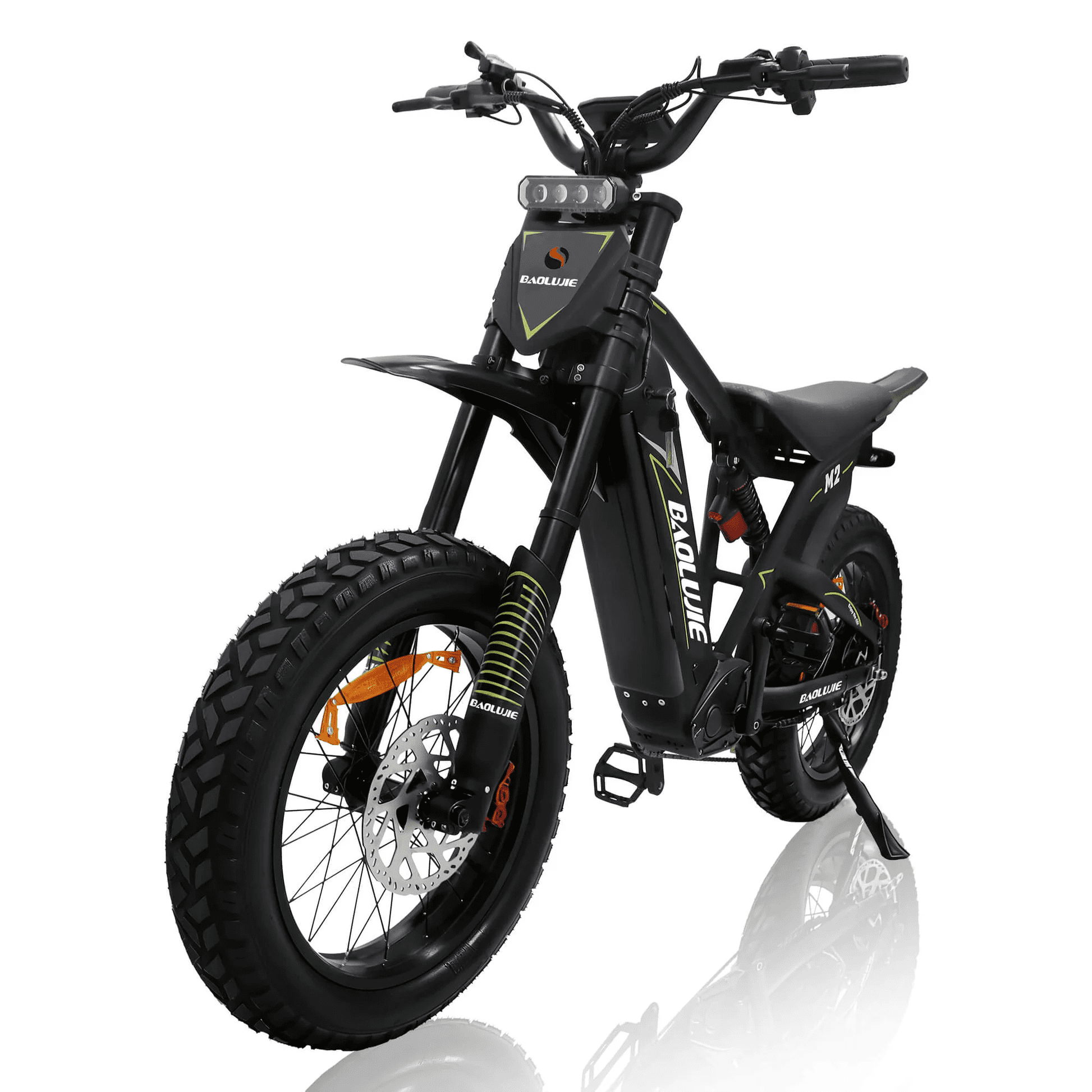 BAOLUJIE M2 3000W Electric Dirt Bike for Adults, 53 MPH, 60V/25Ah Removable Battery, 20x4.0 Fat Tires, Full Suspension, Heavy-Duty Aluminum Frame, Off-Road MTB, UL2849(Green) Electric Bikes