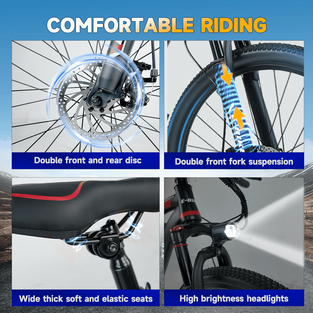 BroPath Electric Bike for Adults,26”Electric Mountain Bike 576Wh Internal Battery & LCD Display, with 7-Speed, 25MPH,Ebike,Full Suspension, 800W (Peak) Motor Commuter Electric Bicycle,UL2849 Electric Bikes