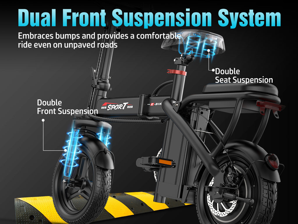 PostJoy Z6 14-inch folding electric bicycle, adult electric bicycle, 48V6AH battery, peak 500W motor, top speed of 20MPH, range of 30 miles, commuter/travel mini electric bicycle Electric Bikes