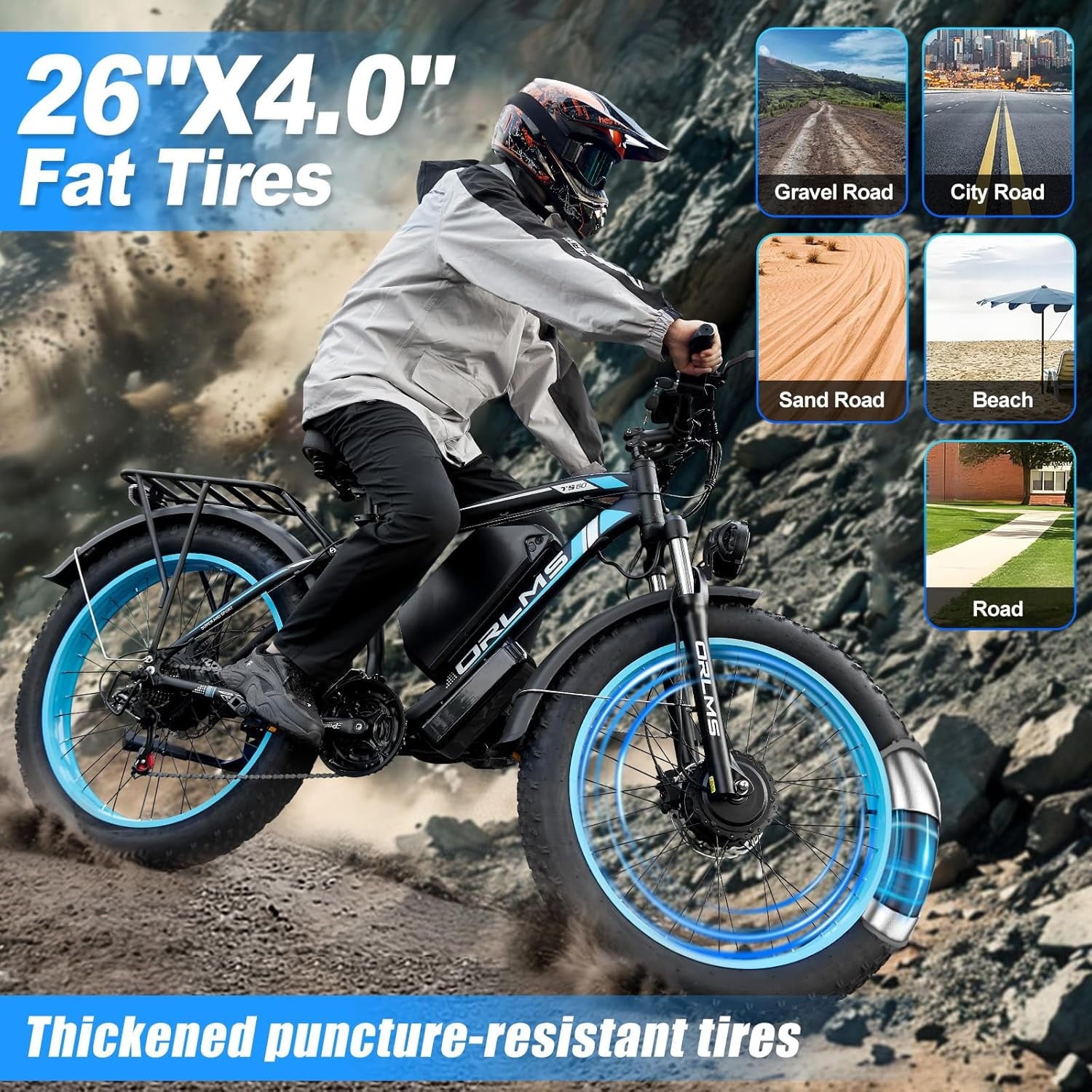 (US in Stock) 5000W Peak Dual Motor Electric Bike for Adults , 60V 25AH Removable Battery Ebike , 45-50MPH AWD 21-Speed Mountain E-Bike with 26 x 4.0 Fat Tire, Off-Road Snow EBikes Electric Bikes
