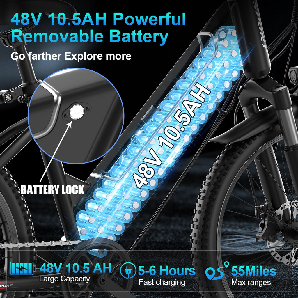 F26-1500W Off-Road Electric Bike, 26 Tire 55 Miles Electric Bike ,48V 10.5 Internal Battery (Removable), Top Speed 30MPH, Electric Mountain Bike Beach Bike, Professional 7 Speed UL2849 Electric Bikes
