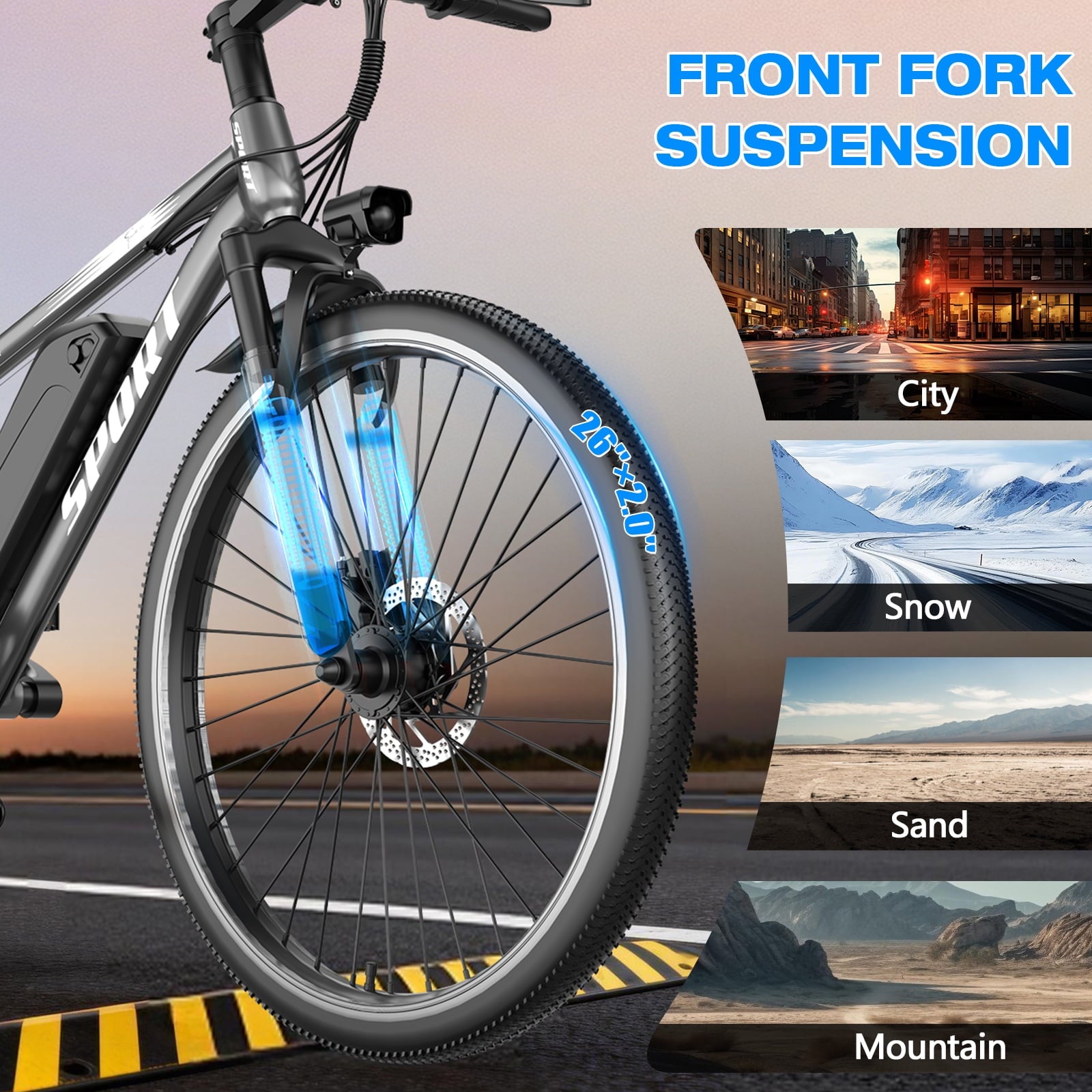 G26Electric Bike for Adults, 26 750W Peak Motor, 65 Miles 28MPH Ebike, 480Wh Battery Electric Bicycle for Adults 7 Speed Electric Bicycles Front Fork Suspension,UL2849 Electric Bikes