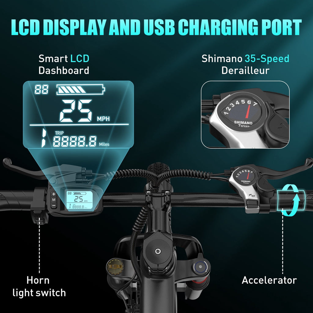 Unibike 24Electric Bike for Adults, 400W Ebike with 36V 10AH Battery, 40Miles Long Range Mountain Bikes, Shimano 7-Speed Electric Bicycle, Blue Electric Bikes