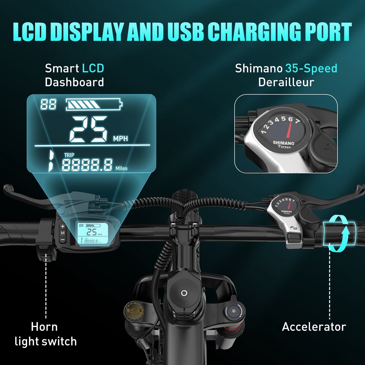 Unibike 24Electric Bike for Adults, 400W Ebike with 36V 10AH Battery, 40Miles Long Range Mountain Bikes, Shimano 7-Speed Electric Bicycle, Blue Electric Bikes