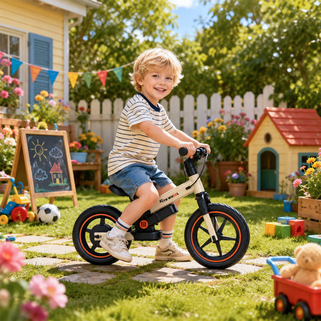5TH WHEEL DP-T12 / KB09 Electric Bike for Kids, 150W Electric Balance Bike Ages 3-8 Years Old, 12 Pneumatic Tire with Dual Brake, 3 Speed Modes Kid Electric Motorcycle,Yellow Electric Bikes