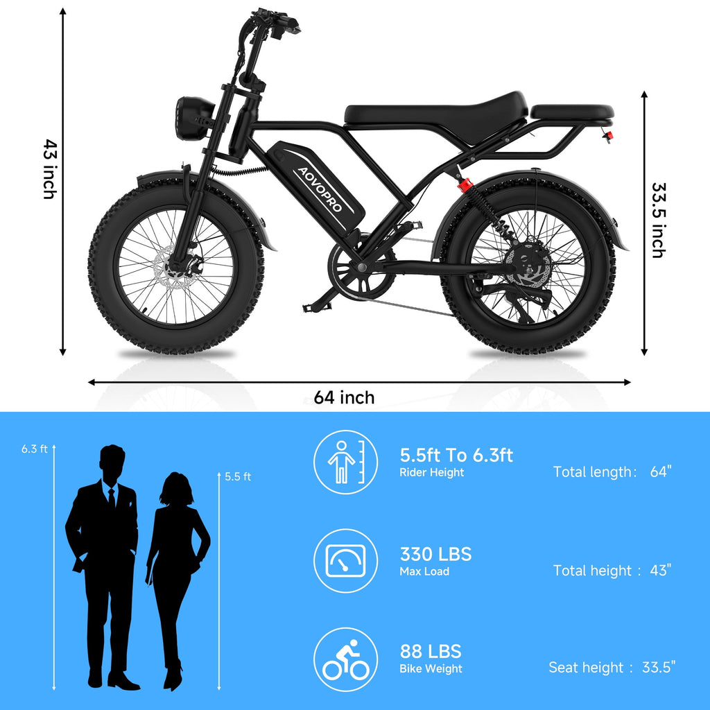 AOVOPRO AP20 Electric Bike for Adults 20 X 4.0 Fat Tire, 750W Off-Road E Bike, E-Mountain Bike 48V 18AH UL2849 Electric Bikes