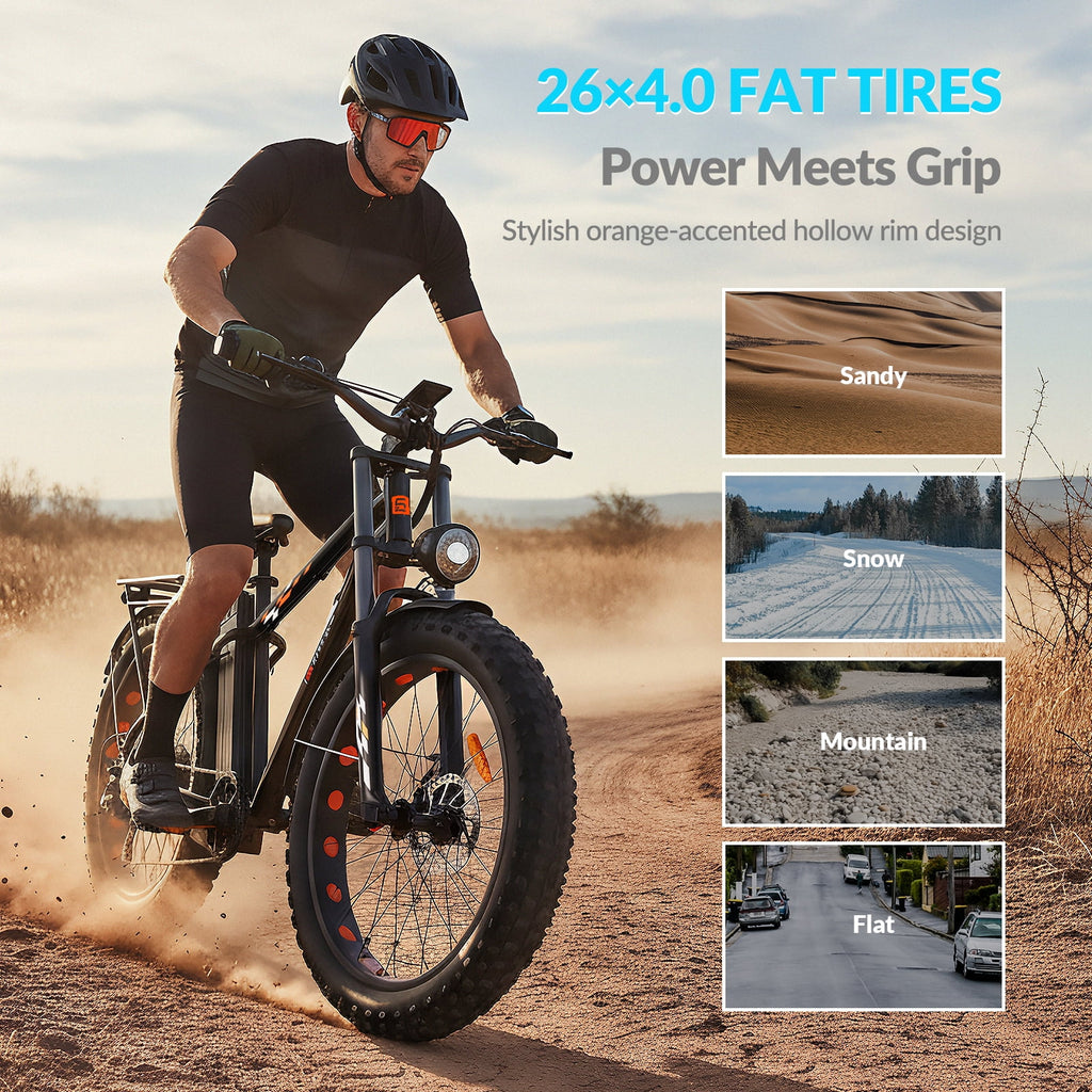 5TH WHEEL W29B 26 x 4 Fat Tire Electric Bike, 750W Motor Adult Ebike with 48V 15Ah Removable Battery, Electric Mountain Bicycle with 7 Speed, UL2849 Electric Bikes