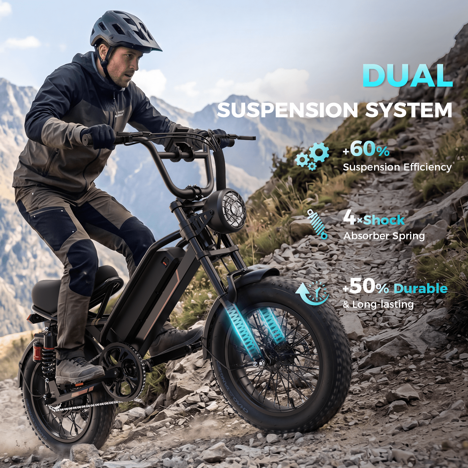 YareYi Electric Bike for Adults Teens, 2000W Peak E-Mountain Bicycle, 28MPH Fat Tire Ebike, 48V 600Wh Removable Battery Dual Suspension UL2849, 16 inch Electric Bikes