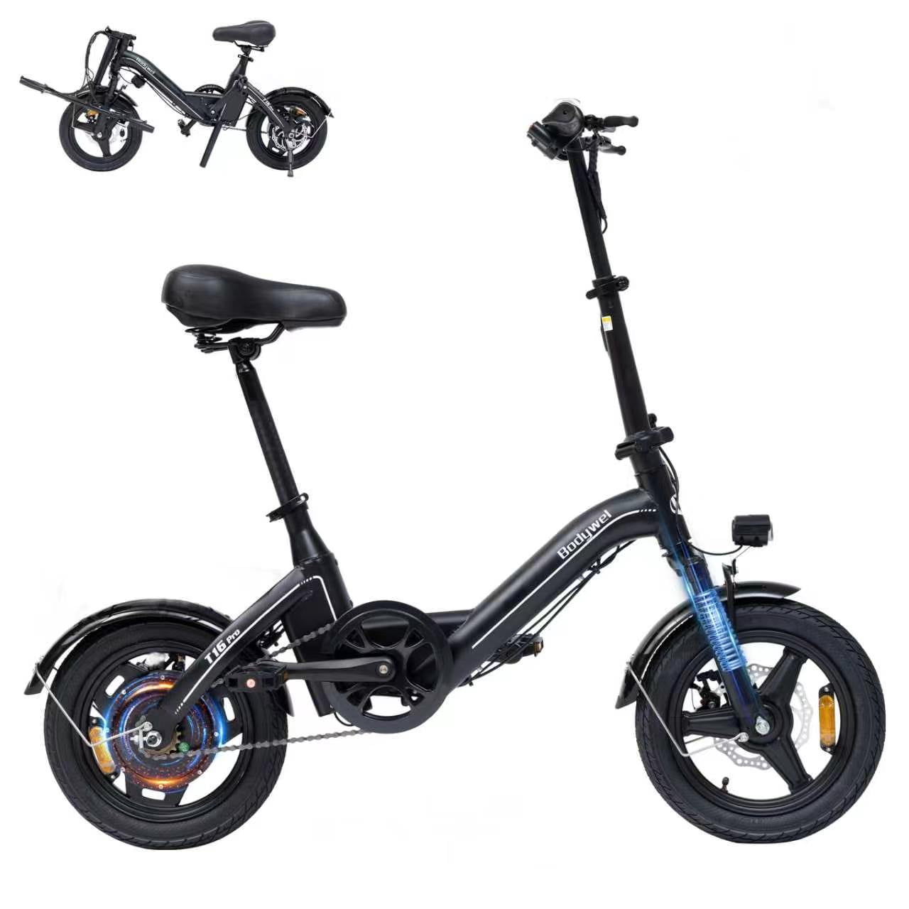 Bodywel Electric Bike for Adults, Electric Bicycle with 500W Motor, 14 Folding Ebike, 36V 10Ah Battery, 20 Miles Mini E Bikes for Commute, UL2849 Electric Bikes