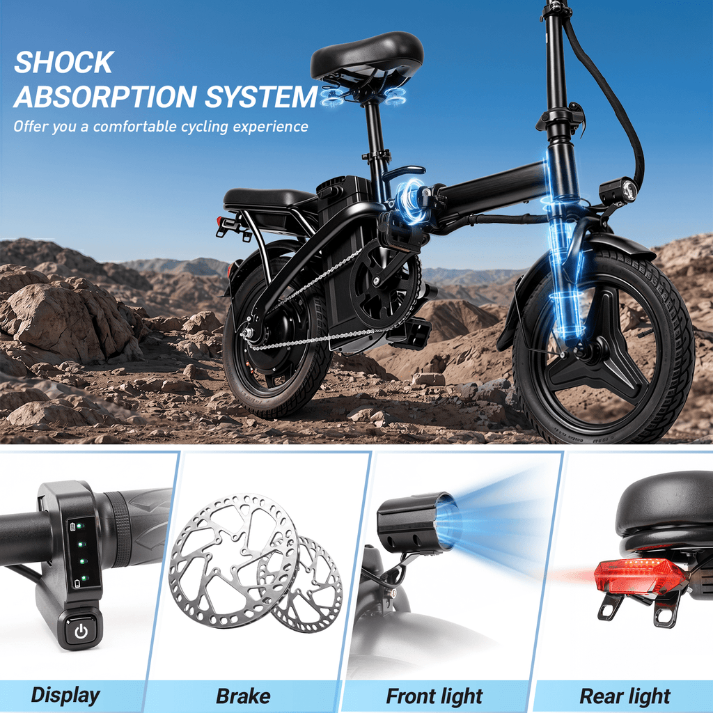 14 Foldable Electric Bike for Adults, Commuter E-Bike with 500W Peak Motor, 36V 12Ah Removable Battery, 20 MPH 32 Miles Range,UL 2849 Certified Electric Bikes