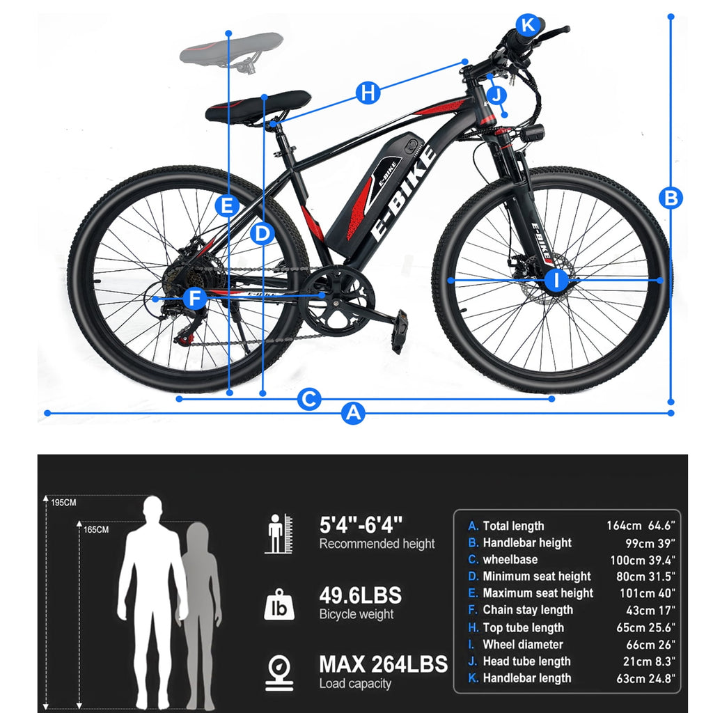 26 Electric Bike for Adults, ebike 750W Peak Power Motor, 25MPH 35Miles Electric Mountain Bike with 432Wh 12Ah Removable Battery, 7-Speed,UL 2849 Electric Bikes