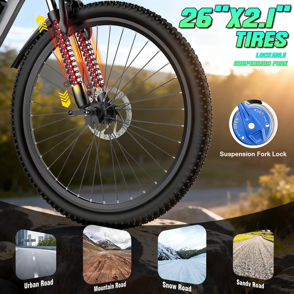 Electric Bike for Adults, 26 Commuter Ebikes with 7-Speed Gears, 25MPH, 720W Peak Motor, Removable Battery, 50 Miles Range, Electric Mountain Bicycle for All Terrain UL2849 Electric Bikes