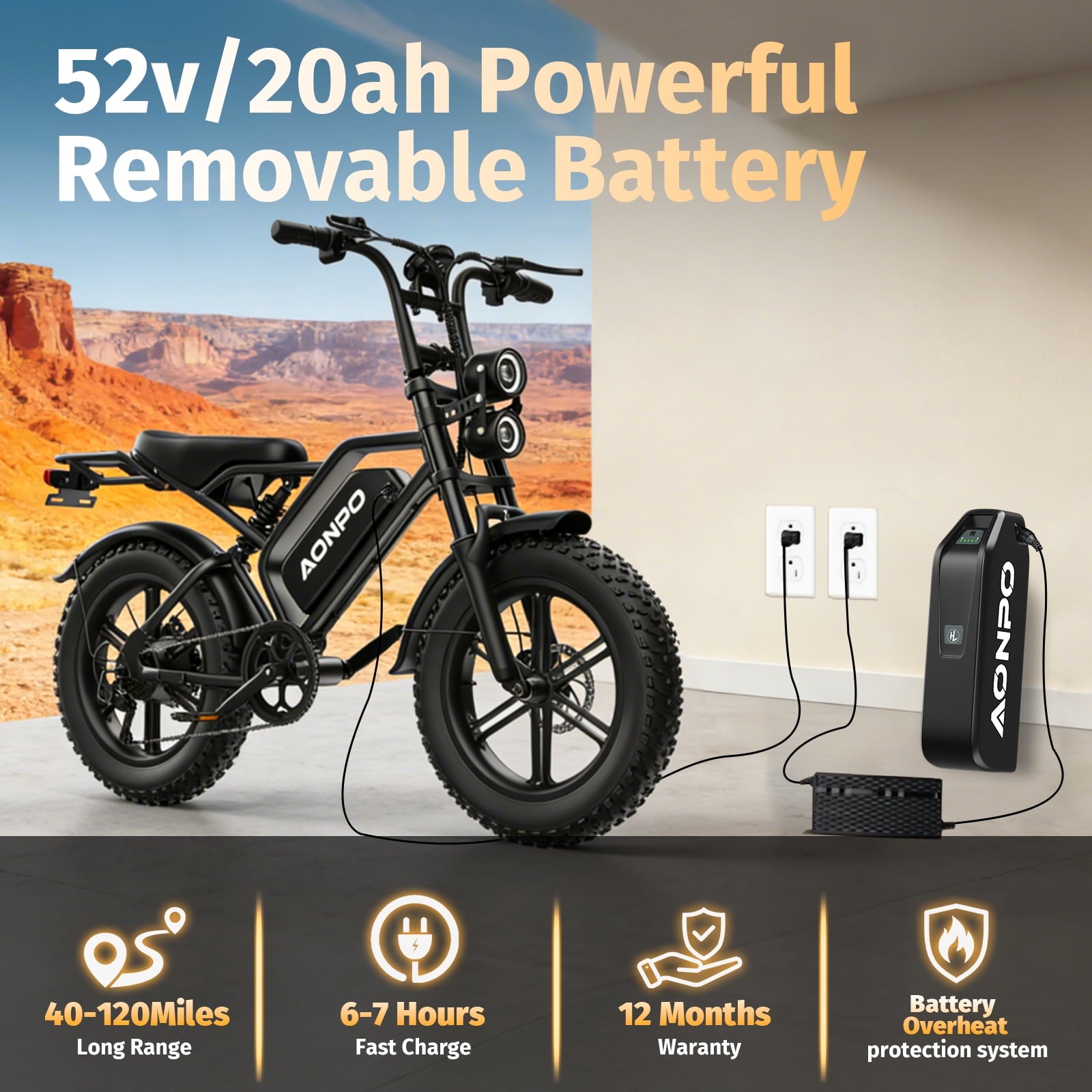 JVV P20 20 Fat Tire Electric Mountain Bike, 750W Motor, 52V 20Ah Battery, 28MPH, 45-Mile Range, Shimano 7-Speed, Front/Rear Suspension Electric Bikes