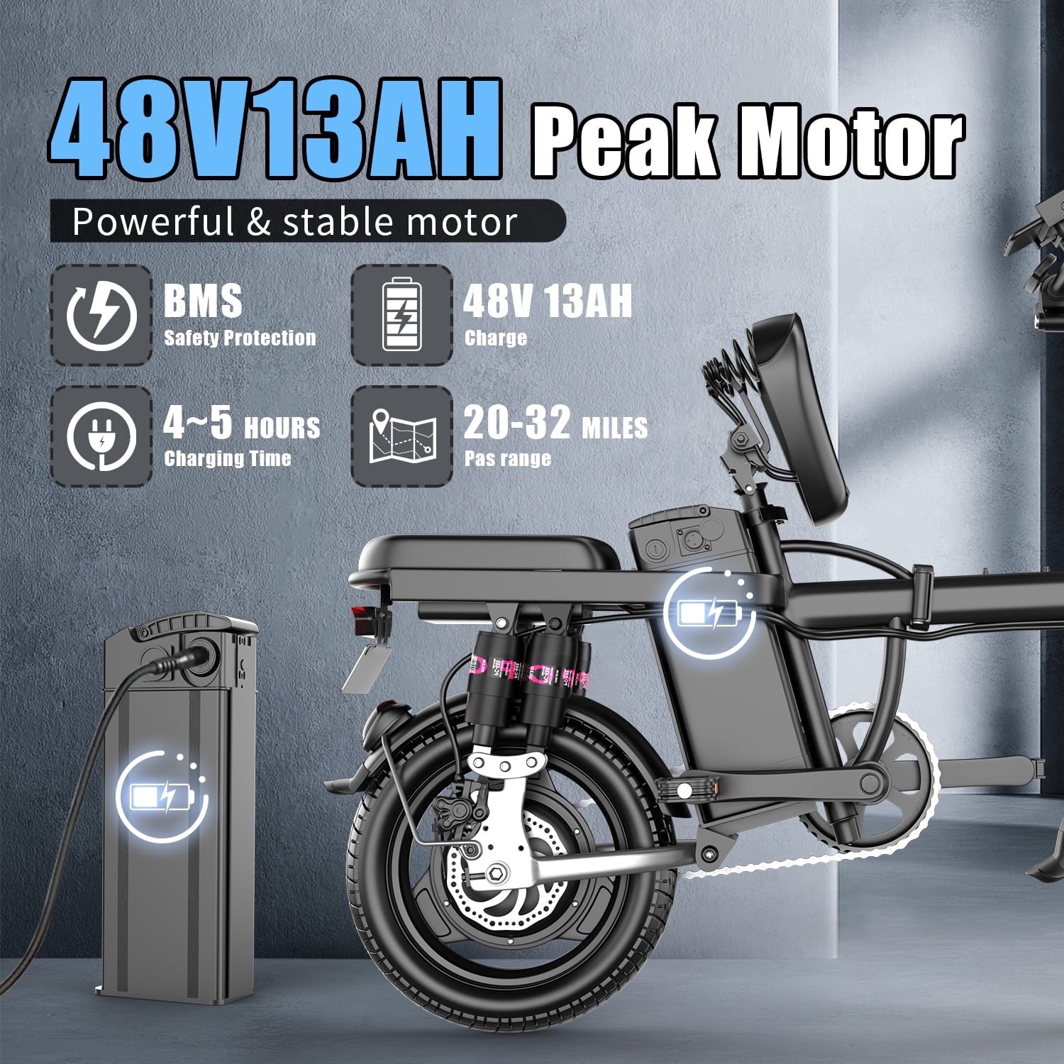 Electric Bike for Adults,  Electric Bicycle with 48V Removable Battery,14 Folding Ebike, 20MPH,30+ Miles(MAX),500W High Motor,Multi-Shock Absorption,UL 2849,Commuting Mini E Bikes Electric Bikes