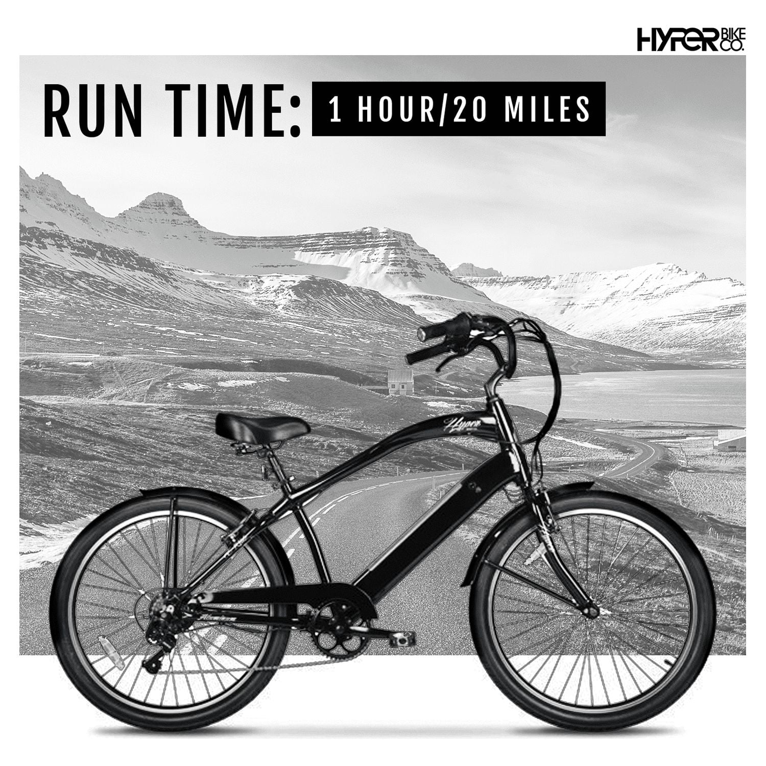 Hyper Bicycles 26 36V Men's Electric Cruiser E-Bike with Pedal-Assist, 250W Motor, Black Electric Bikes