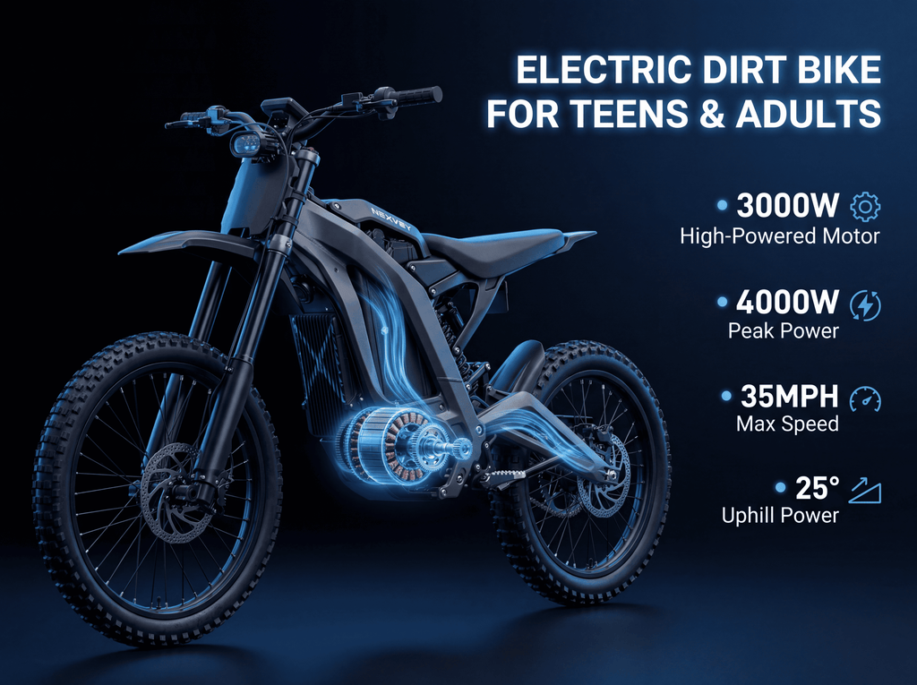 NEXVEY FLASH Electric Dirt Bike with Helmet(Size M) for Teens & Adults 13+, 4000W Peak Electric Motorcycle, 48V 22.5Ah UL2272 Battery, 35MPH Max Speed, Dual Suspension Off Road Ebike Electric Bikes