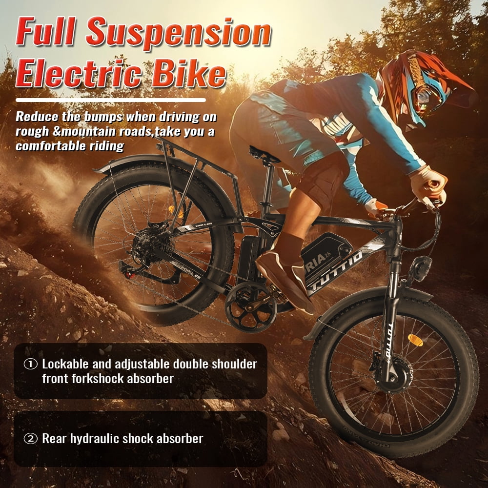 TUTTIO Adria26 5000W Electric Mountain Bike for Adults, 26 Fat Tire E-Bike for Men, 7 Speed, Max 46Mph Electric Bikes
