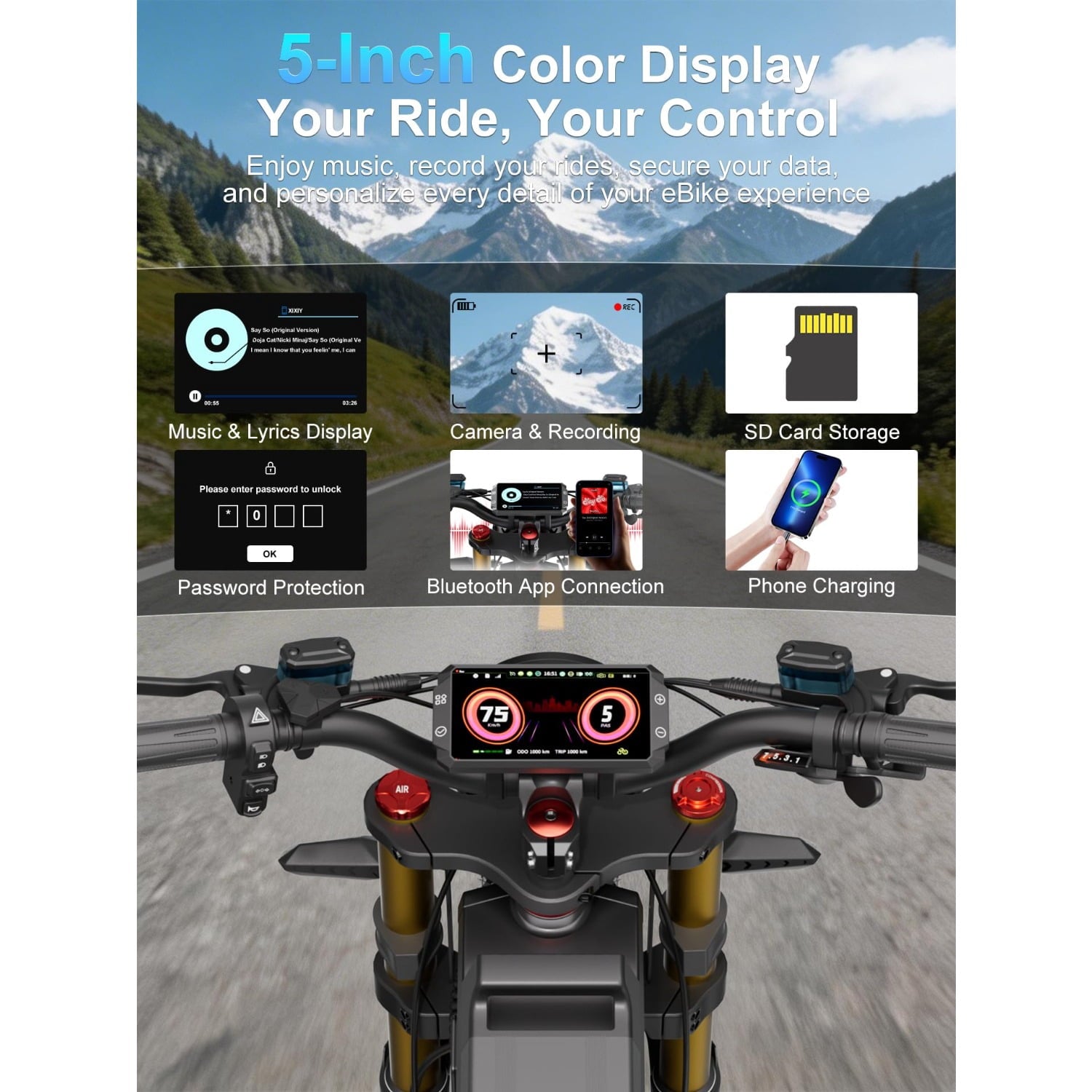 6000W Peak A9 Pro Max Dual Motor Electric Bike for Adults,60V 70Ah Battery,Up to 45 MPH,Up to 230 Miles Range,26x4.8 Fat Tires,Full Suspension Electric Bikes