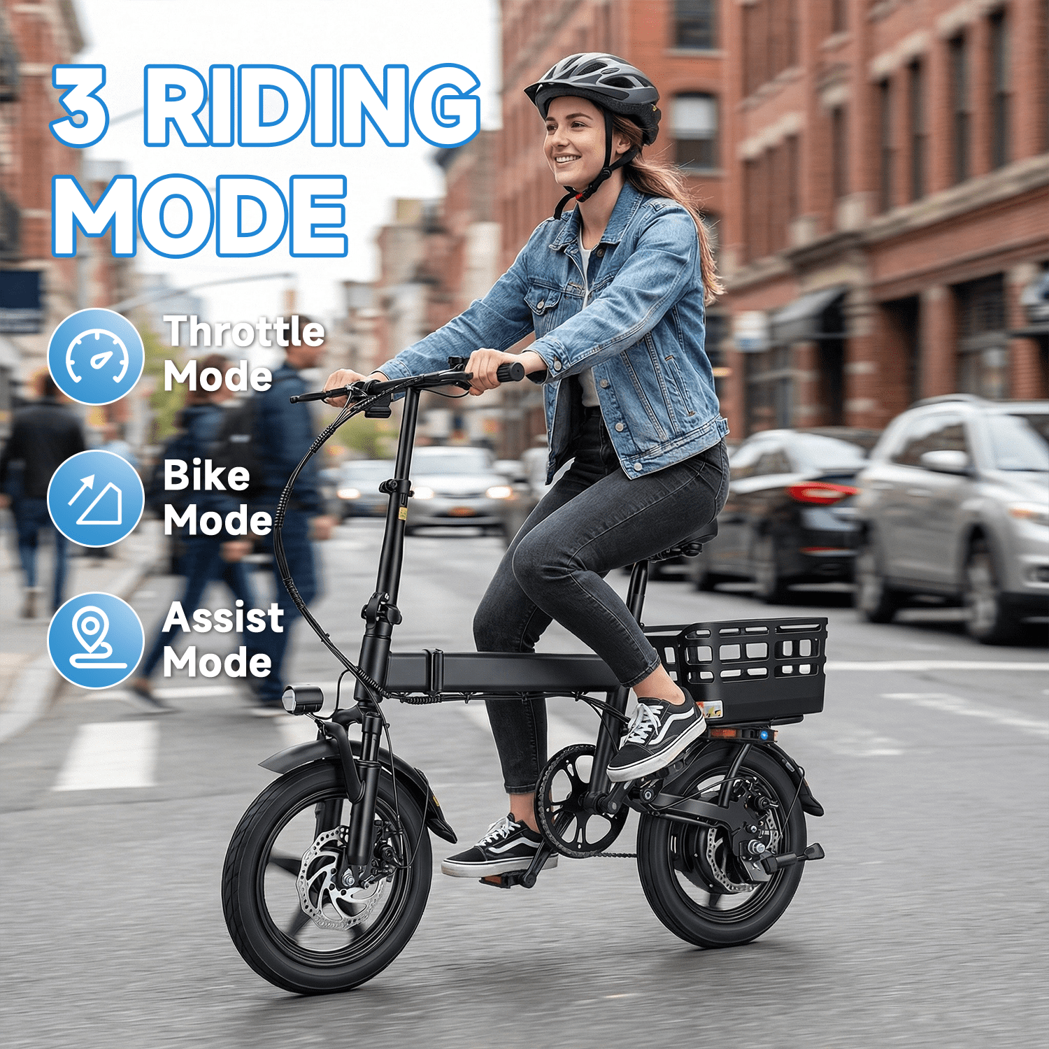 BroPath Electric Bike for Adults, Ebike, Electric Bicycle with 576WH Battery,14 Folding Ebike, 21MPH,20+ Miles(MAX),350W Motor,Multi-Shock Absorption,Commuting Mini E Bikes with Baskets,UL2849 Electric Bikes