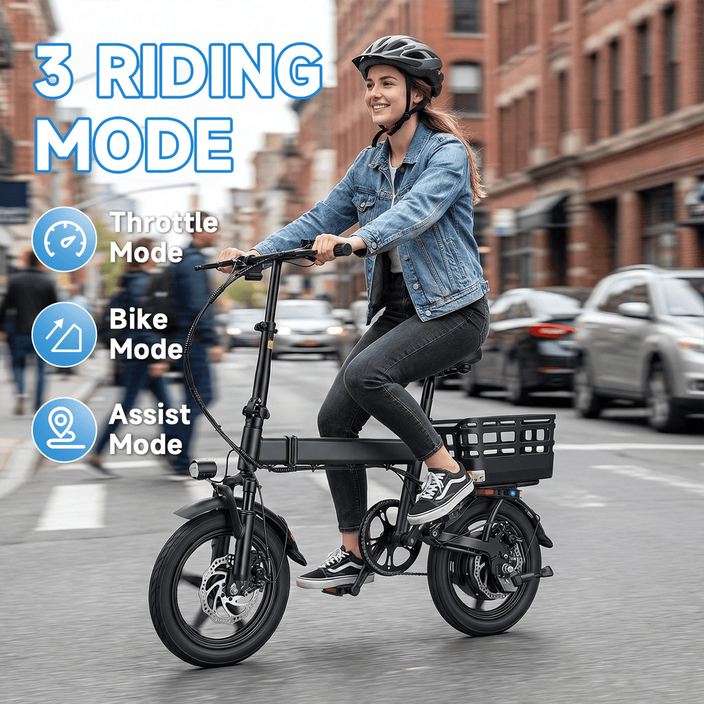 BroPath Electric Bike for Adults,Ebike,14 Folding Electric Bike,500W Motor, 20 MPH, Commuter City E-Bike,576Wh Battery,Electric Bicycle with Baskets,20+ Miles,3 Mode,Mini E Bikes for Teens,UL2849 Electric Bikes