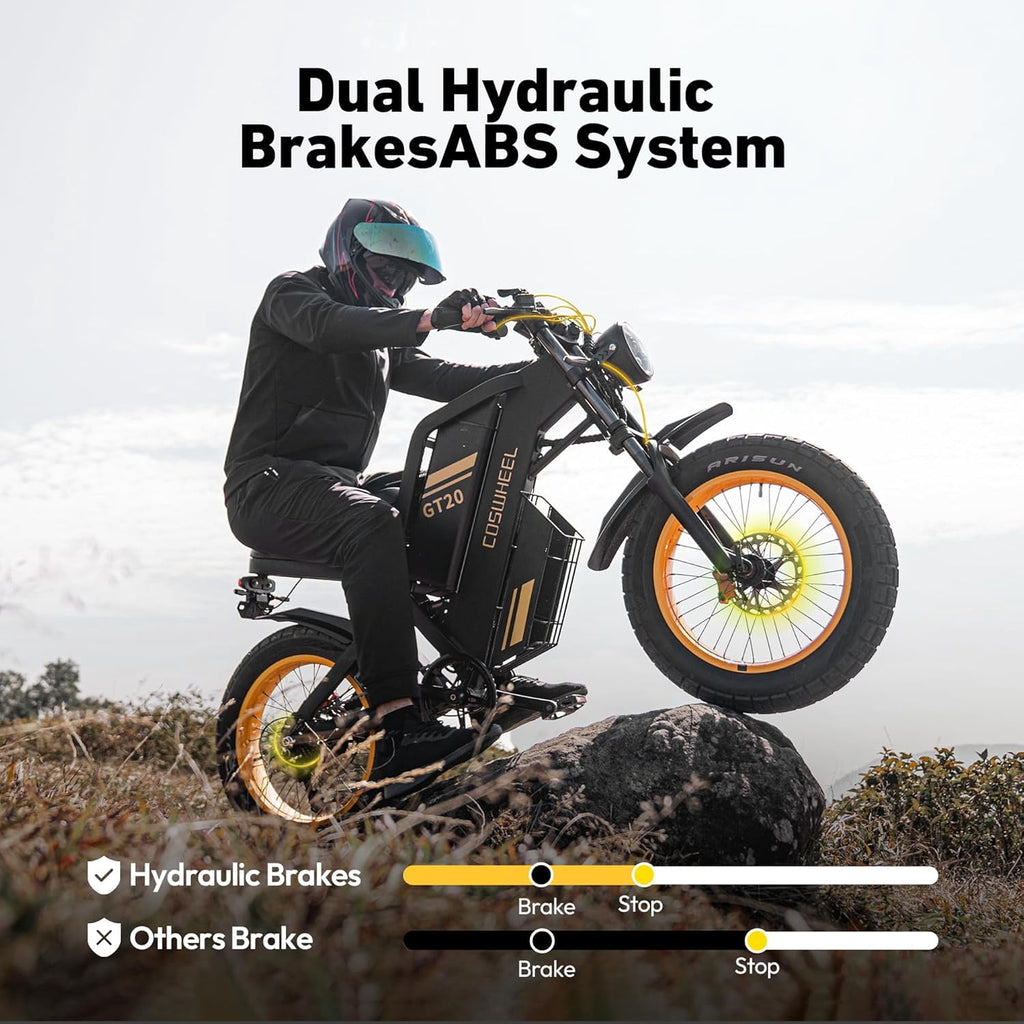 Coswheel GT20 Pro 4000W Electric Dirt Bike for Adults,40 MPH 48V 40Ah Battery Up to 145 Miles, 20 x 4 Fat Tire Full Suspension, Dual Hydraulic Disc Brake E-Bike UL2849 Electric Bikes