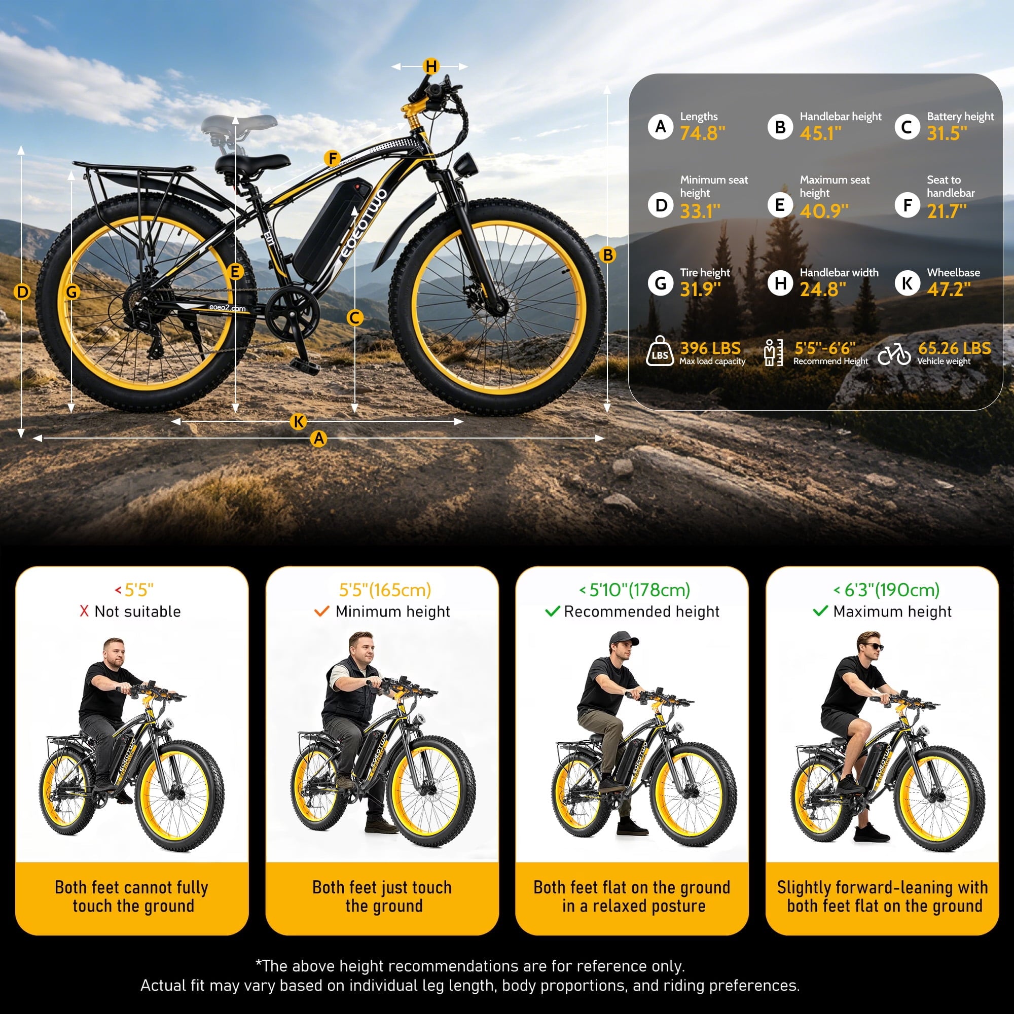 EOEOTWO 1500W Electric Mountain Bike for Adults,48V 15Ah Removable Battery 60Miles Longe Range, 34MPH Fast Cruiser Ebike, 26'' Fat Tire All-Terrain E-Bicycle with LED Display UL2849 Electric Bikes