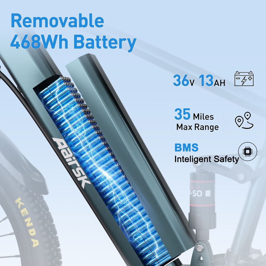 Aairsk 24''Electric Bike for Adults, 400W Motor Mountain Ebike, 36V 13AH, 40 Miles Long Range, UL2849 Electric Bikes