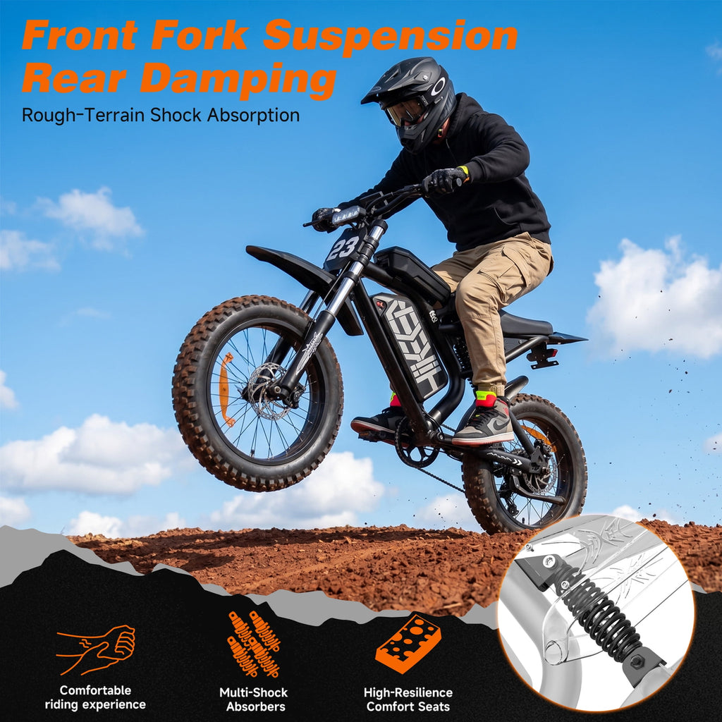 HiKeep Electric Mountain Bike for Adults, 1500W 3000W Peak Dirt E-Bike, 20 Fat Tire, 52V 40Ah Battery, 40 mph, UL2849 Electric Bikes