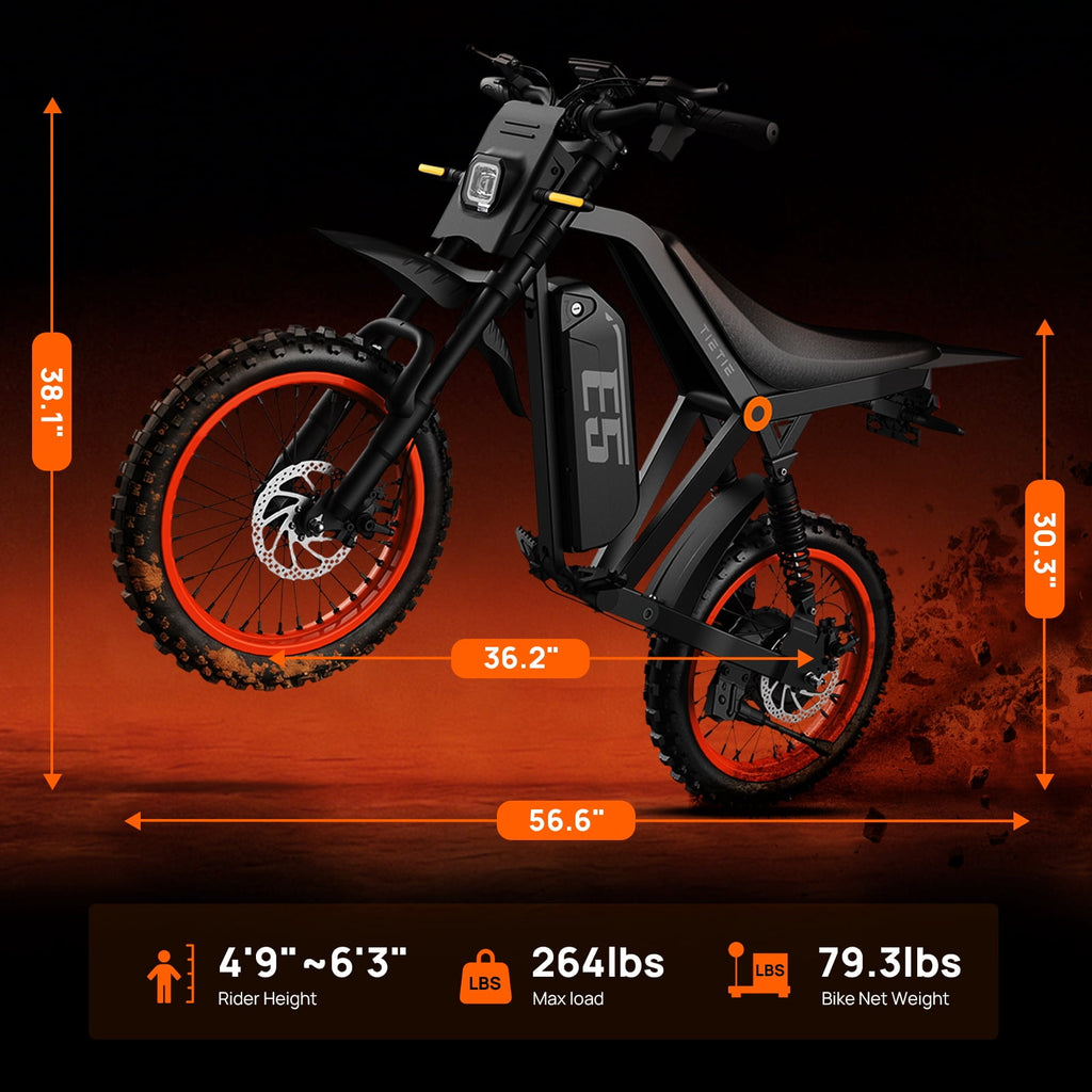 TieTie Electric Dirt Bike for Adults & Teens, 1500W Peak Motor, 32MPH 48V 20Ah Battery, Off-Road Fat Tire Electric Motorcycle, UL2849 Electric Bikes