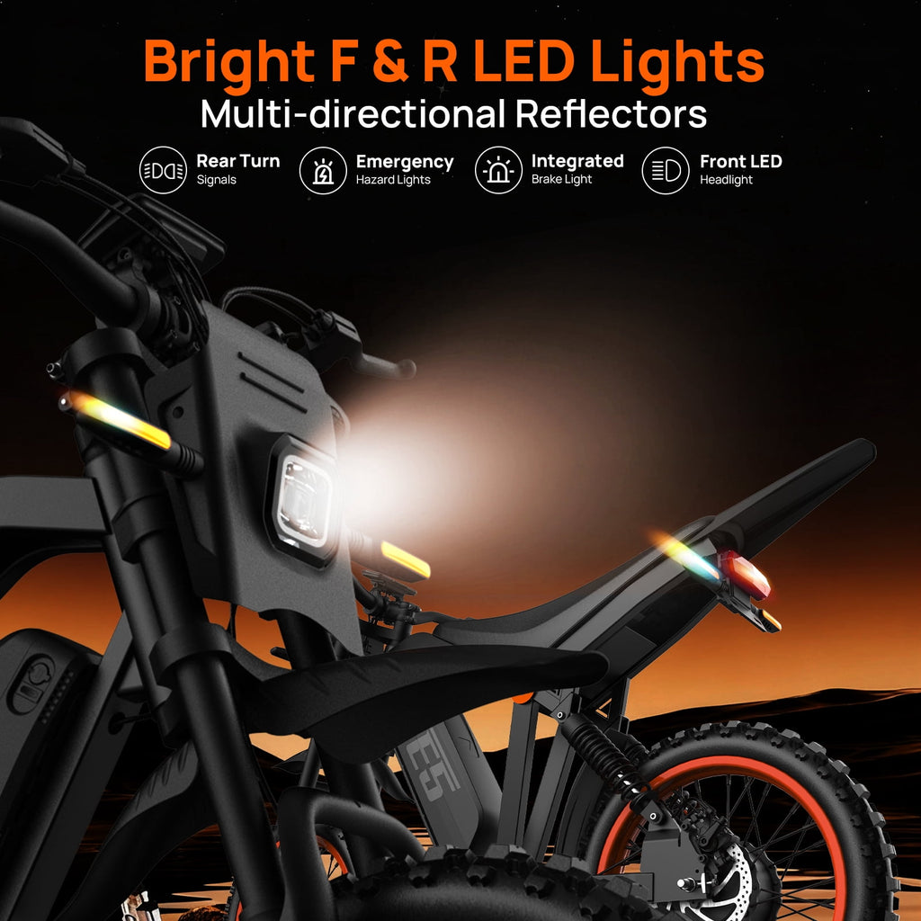 TieTie Electric Dirt Bike for Adults & Teens, 1500W Peak Motor, 32MPH 48V 20Ah Battery, Off-Road Fat Tire Electric Motorcycle, UL2849 Electric Bikes