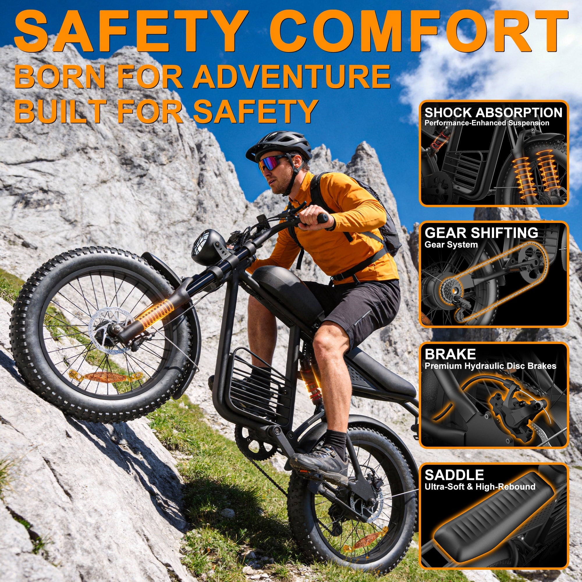 Electric Bike for Adults, 750W Peak 1500W Motor,Max 35MPH & 60Mile, 20x4 Fat Tire, E Mountain Bike, 48V/18.9AH Battery,UL2849,Fit for 18+ Electric Bikes