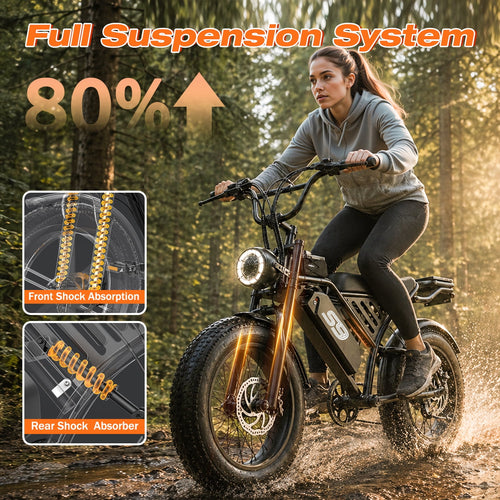2200W Peak Electric Bike, 48V 20Ah &25MPH & 65Miles Range, 20''x4'' Fat Tire Mountain Ebike, Removable Battery, Rear Rack, Adult Electric Bicycle, UL2849 Electric Bikes