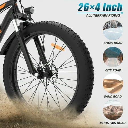 Aostirmotor Electric Mountain Bike, 48V 13AH Removable Lithium Battery 749W Ebike with Rack, 26 4.0 inch Fat Tire Bike, Electric Bicycle for Adults UL2849 (Black) Electric Bikes