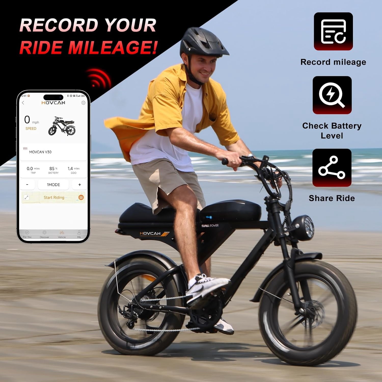 Movcan V30 Electric Bike for Adult, 1000W 20 Fat Tire 48V 15.6AH Removable Battery, 28MPH 7-Speed Disc Brake Off-Road Mountain Ebike UL2849 Electric Bikes