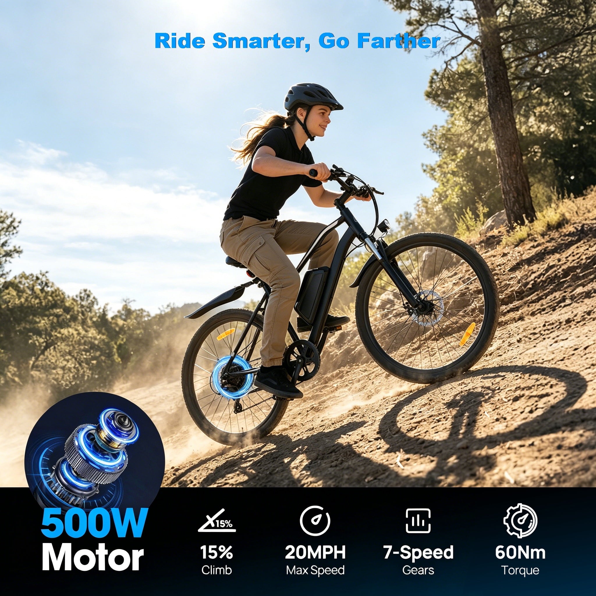 Electric Mountain Bike for Adults, 26 E-Bike with Shimano 7-Speed Gears,750W Peak,36V Removable Battery, Twist Throttle & Pedal Assist Electric Bikes