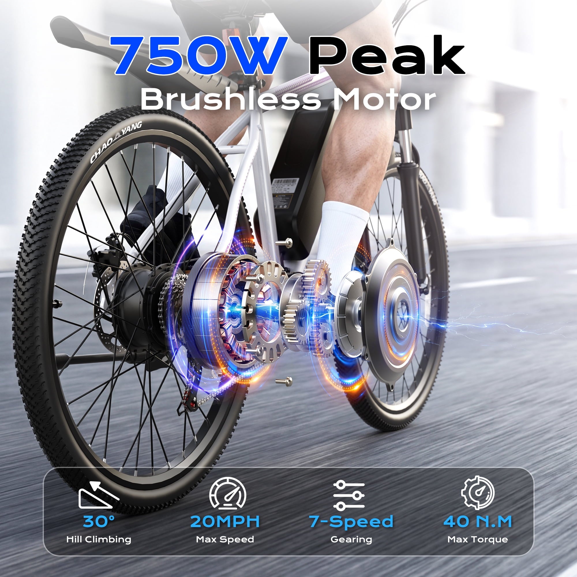 VIPDRIVE Electric Bike for Adults, 26'' 750W Peak Ebike, 48V 7.8AH Removable Battery，Up to 40 Miles 20MPH Electric Mountain Bike，Front Fork Suspension，UL2849 Electric Bikes